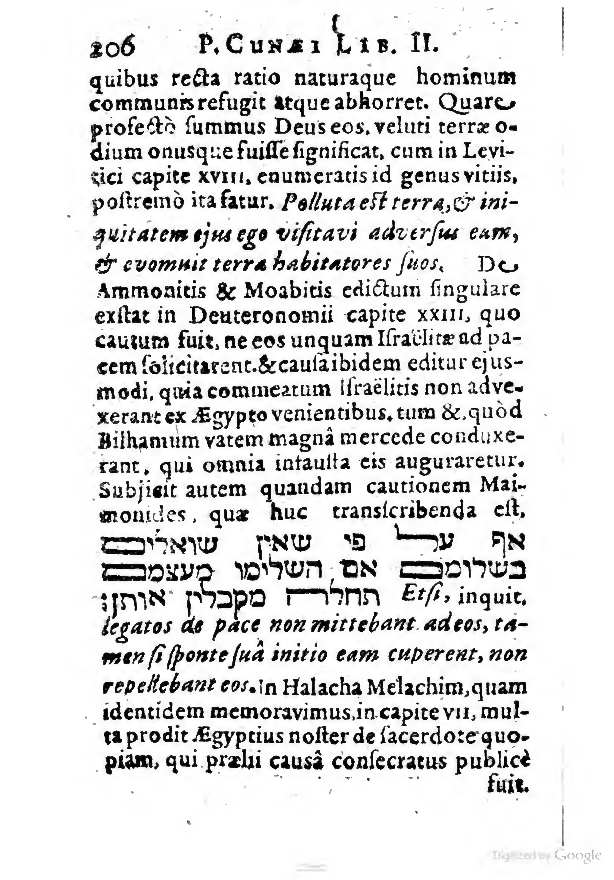 Facsimile C: De Hebreeuwse aanhaling over Ammon en Moab, met Cunaeus’ Latijnse vertaling (11).